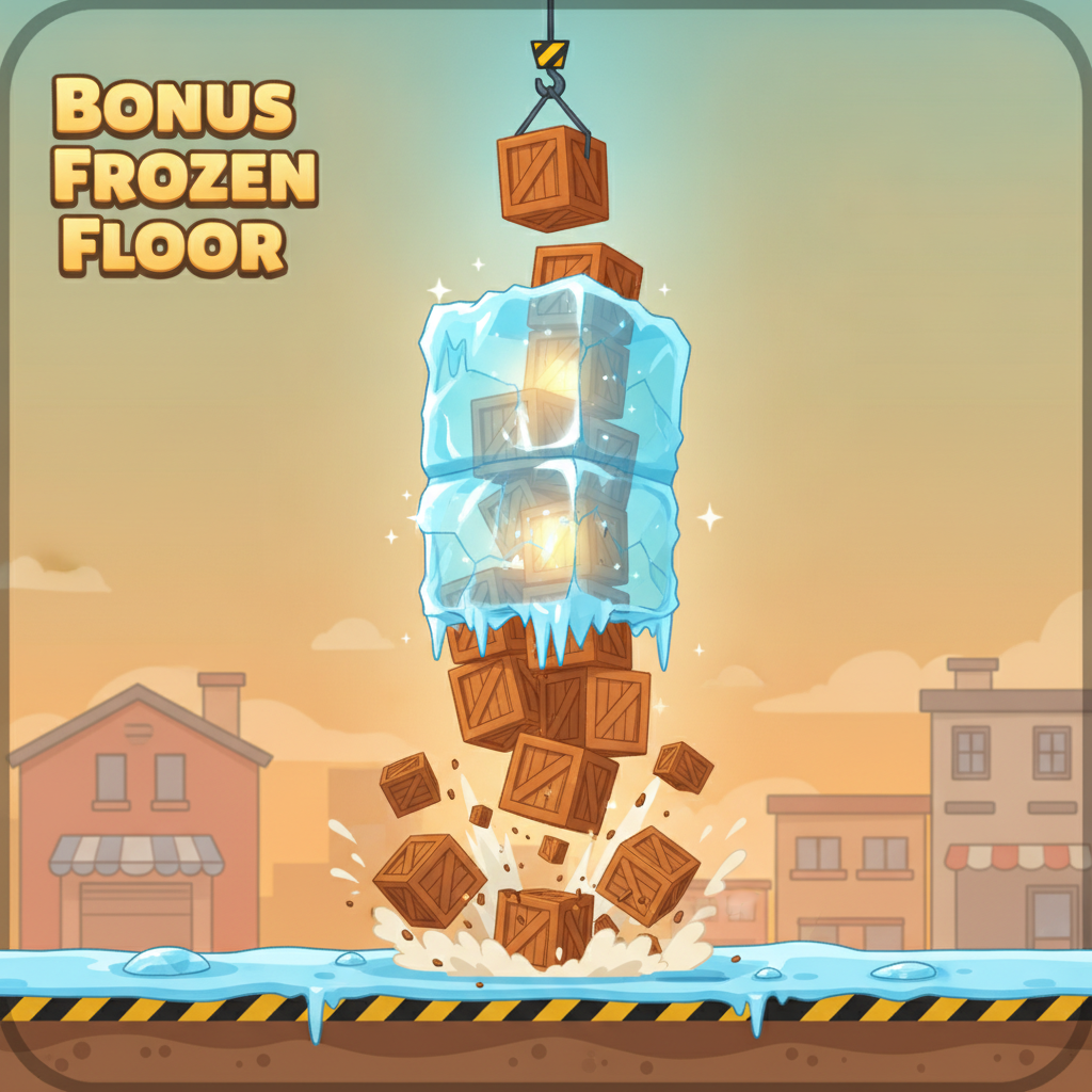 Tower Rush Frozen Floor bonus — blauw bevroren verdieping beschermt winsten zelfs als de toren instort