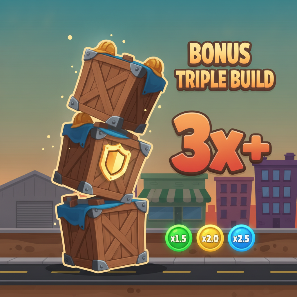 Tower Rush Triple Build bonus — drie automatisch gestapelde verdiepingen met gegarandeerde minimumvermenigvuldiger per verdieping